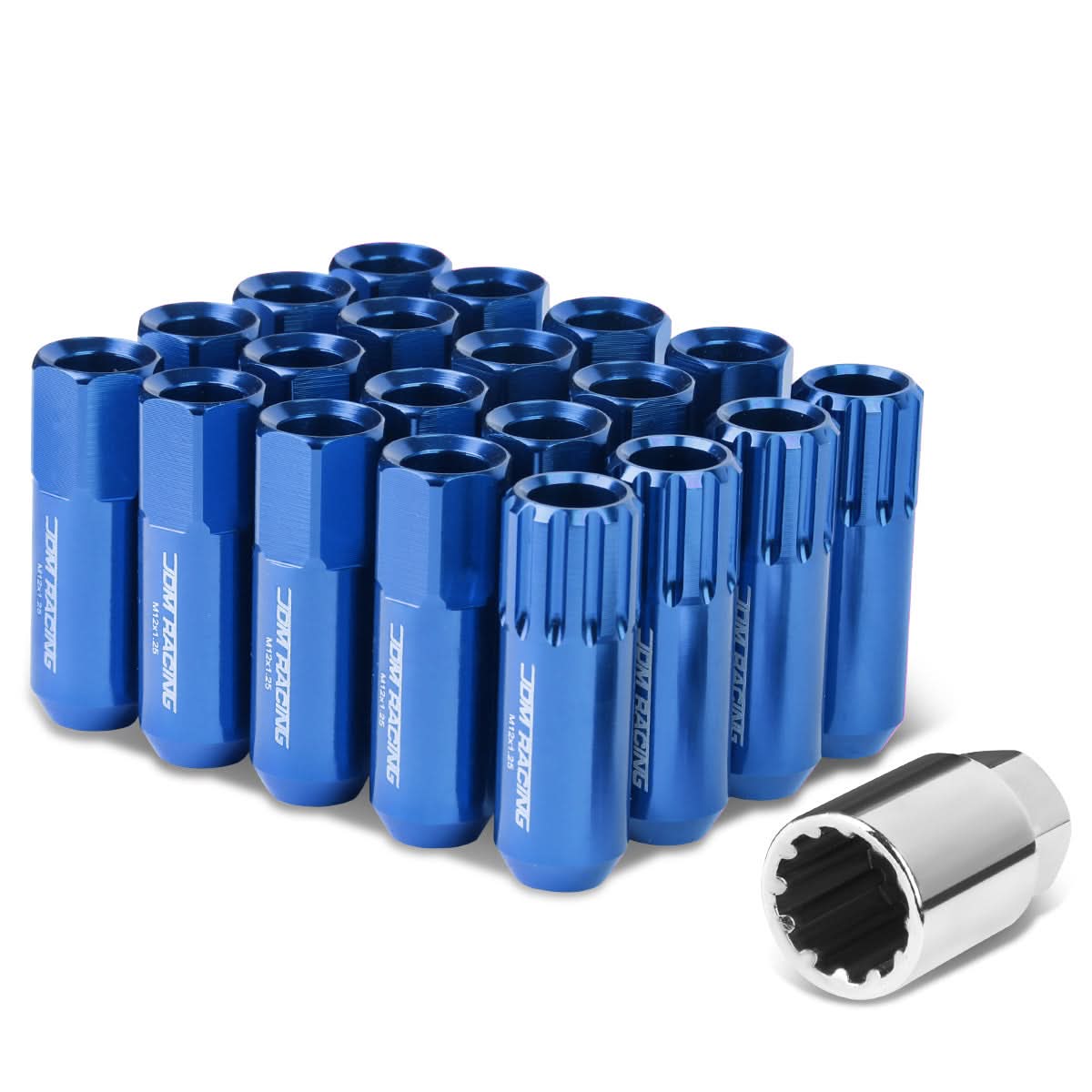 M12 x 1.25 Extended Open End Lug Nuts w/ Locks - Blue Aluminum