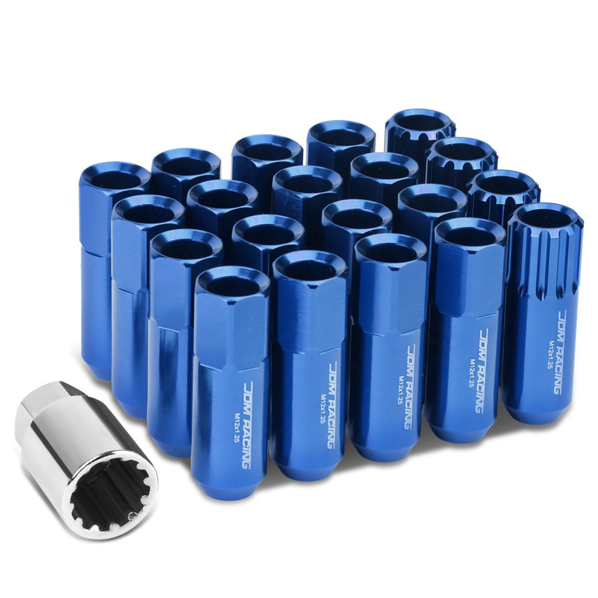 M12 x 1.25 Extended Open End Lug Nuts w/ Locks - Blue Aluminum