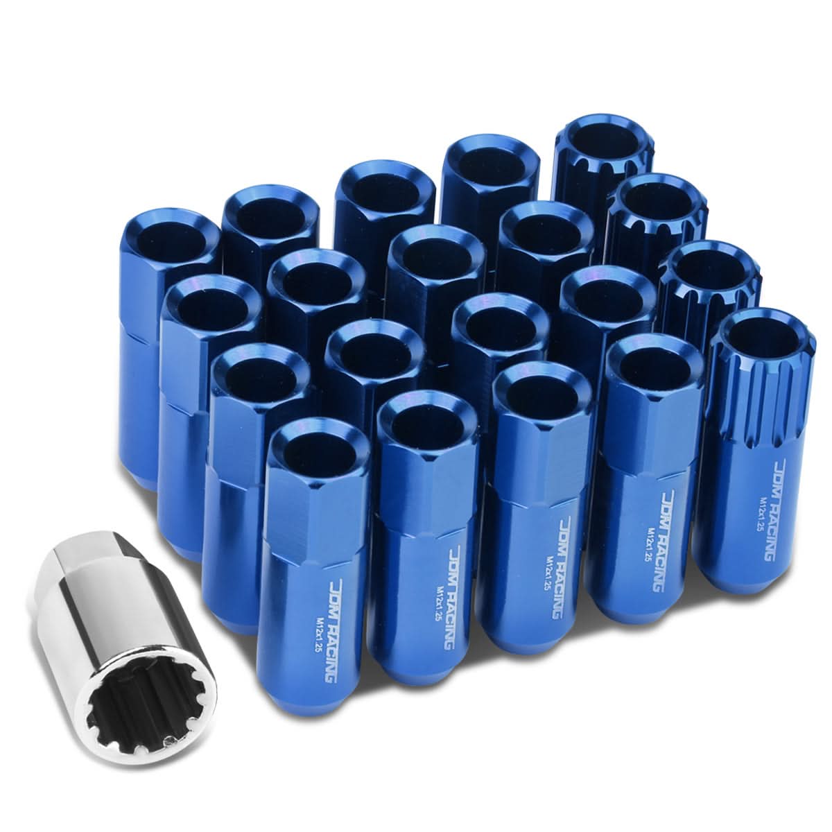 M12 x 1.25 Extended Open End Lug Nuts w/ Locks - Blue Aluminum