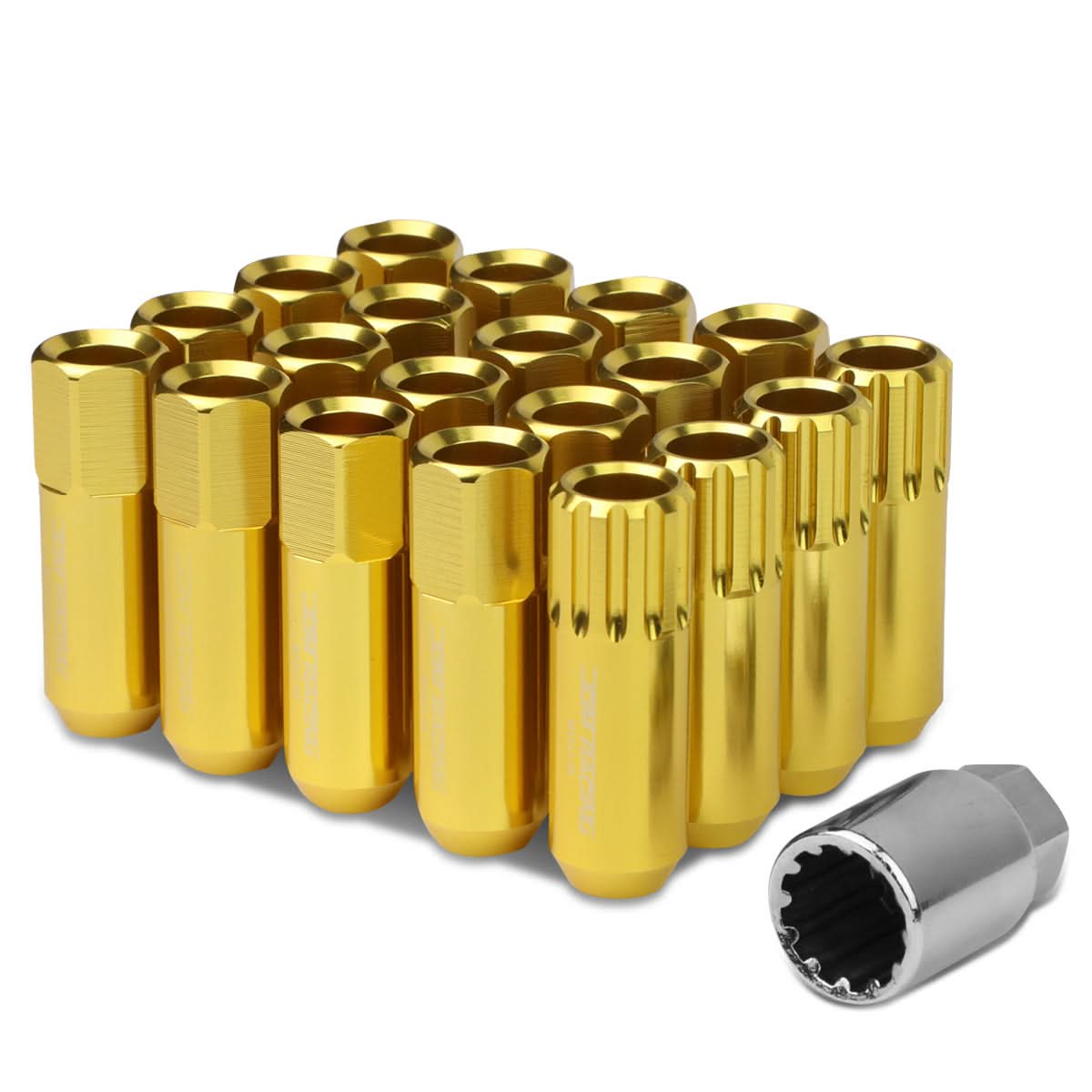 M12 x 1.25 Extended Open End Lug Nuts with Locks - Aluminum Gold