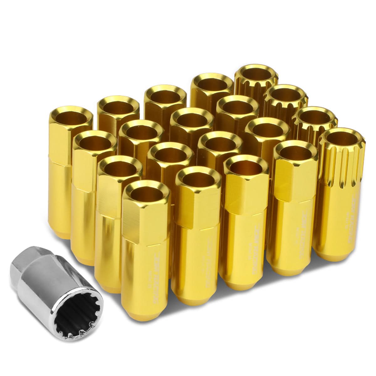 M12 x 1.25 Extended Open End Lug Nuts with Locks - Aluminum Gold