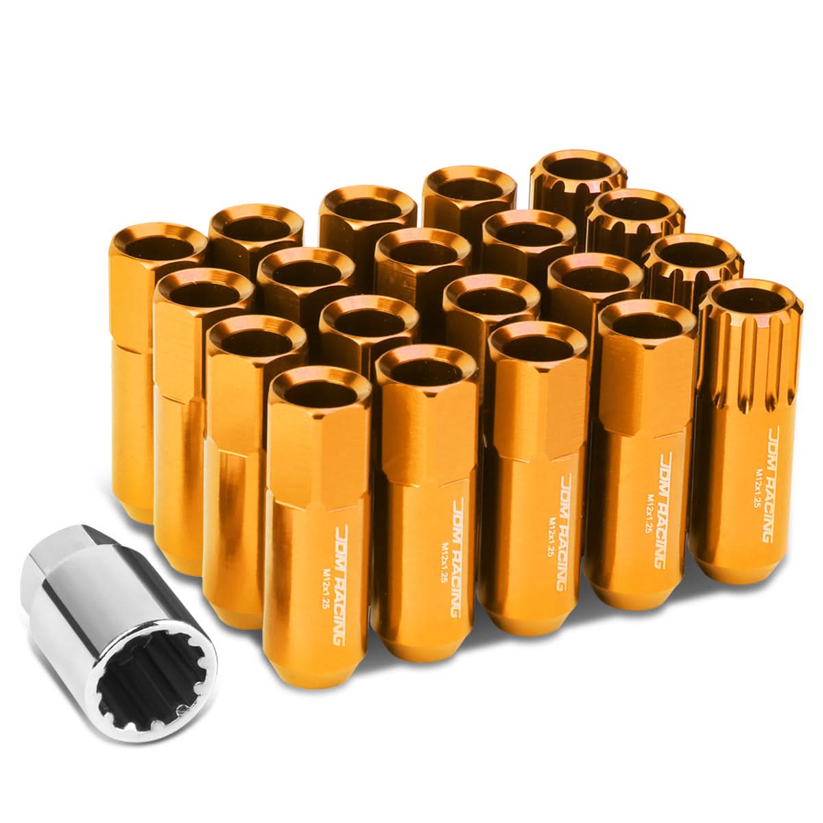 M12 x 1.25 Extended Aluminum Lug Nuts with Locks - Orange 16pc Set