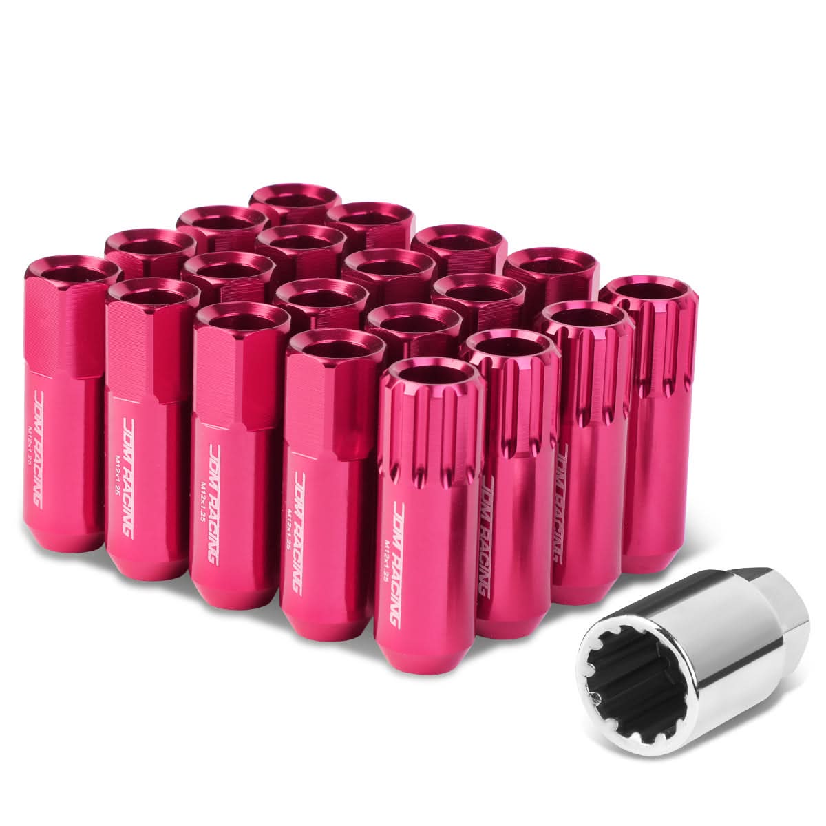 M12 x 1.25 Extended Pink Aluminum Lug Nuts Set - 16 Pcs + 4 Locks