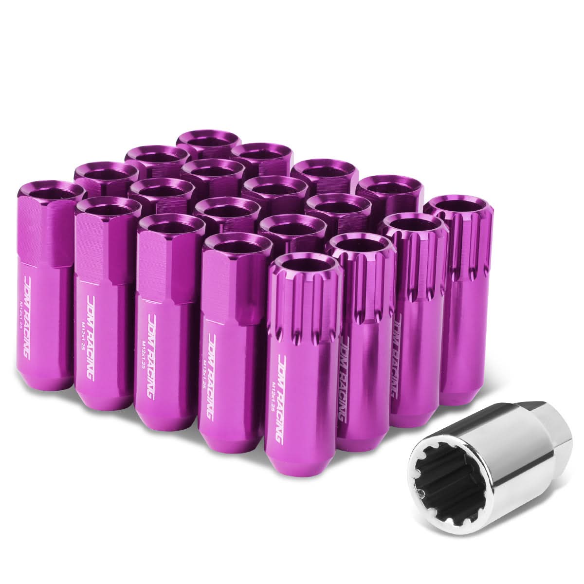 M12 x 1.25 Extended Open End Lug Nuts with Locks - Purple Aluminum