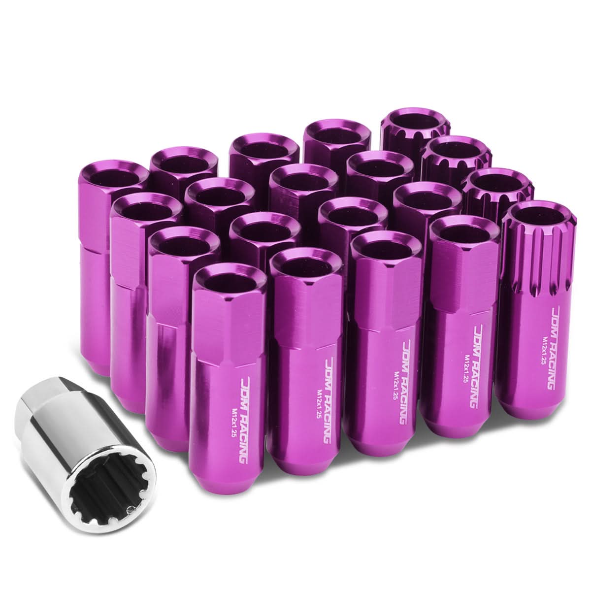 M12 x 1.25 Extended Open End Lug Nuts with Locks - Purple Aluminum