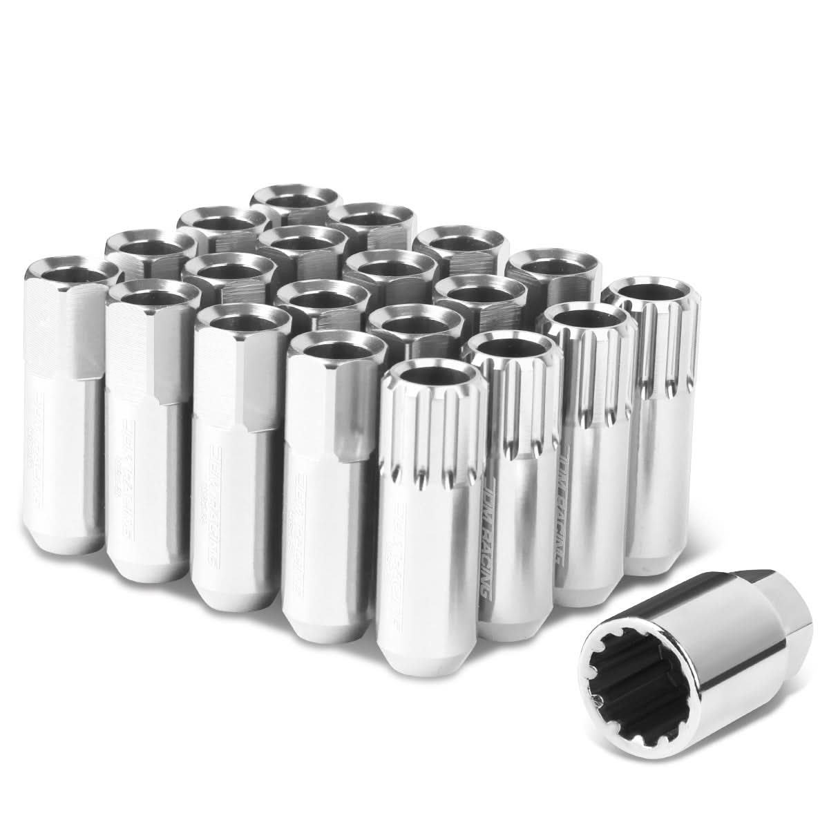 M12 x 1.25 Extended Aluminum Lug Nuts Set with Locks - Silver