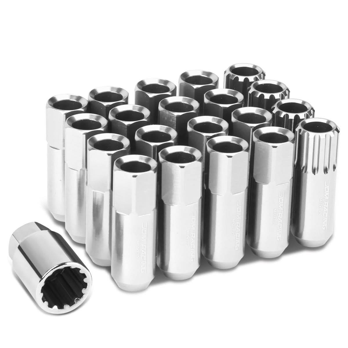 M12 x 1.25 Extended Aluminum Lug Nuts Set with Locks - Silver