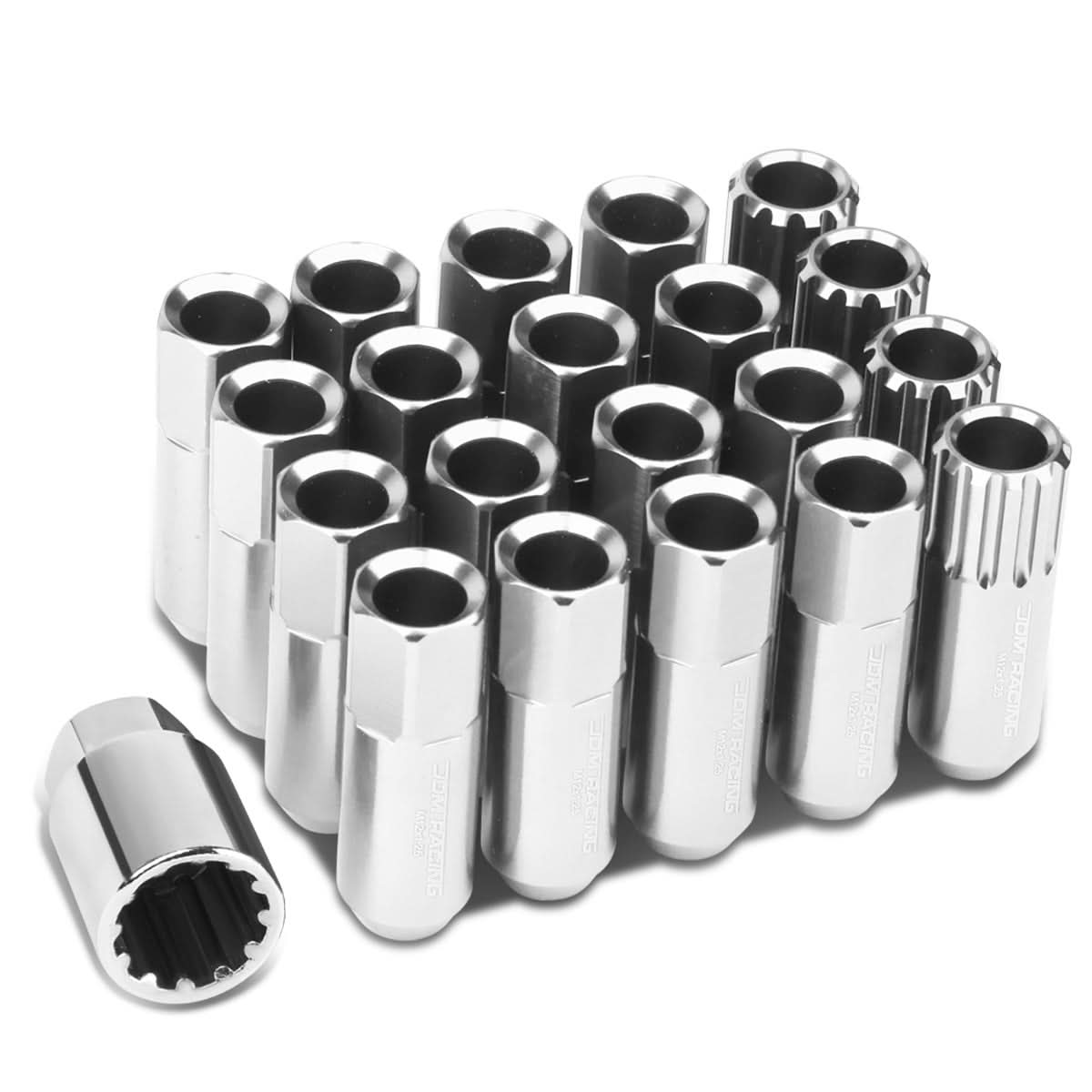 M12 x 1.25 Extended Aluminum Lug Nuts Set with Locks - Silver