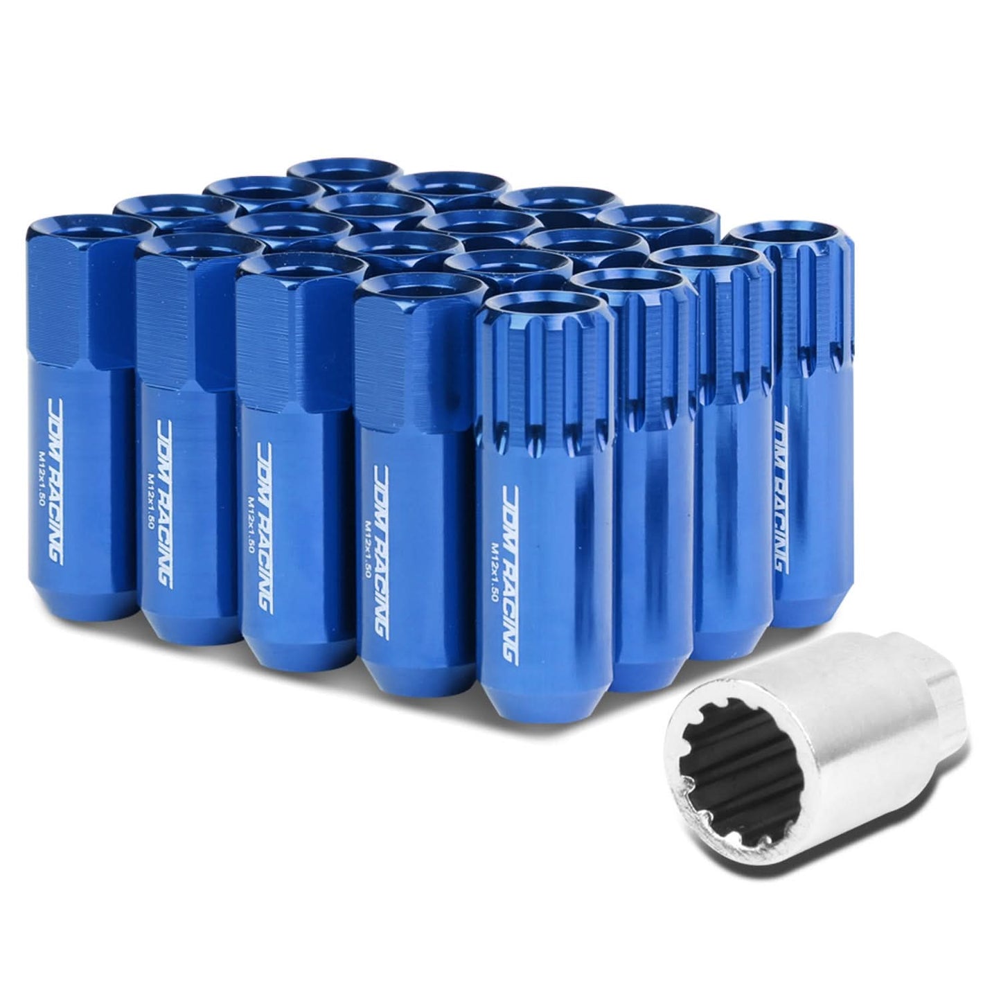 M12 x 1.5 Blue Aluminum Extended Lug Nuts with Locks 20pc Set