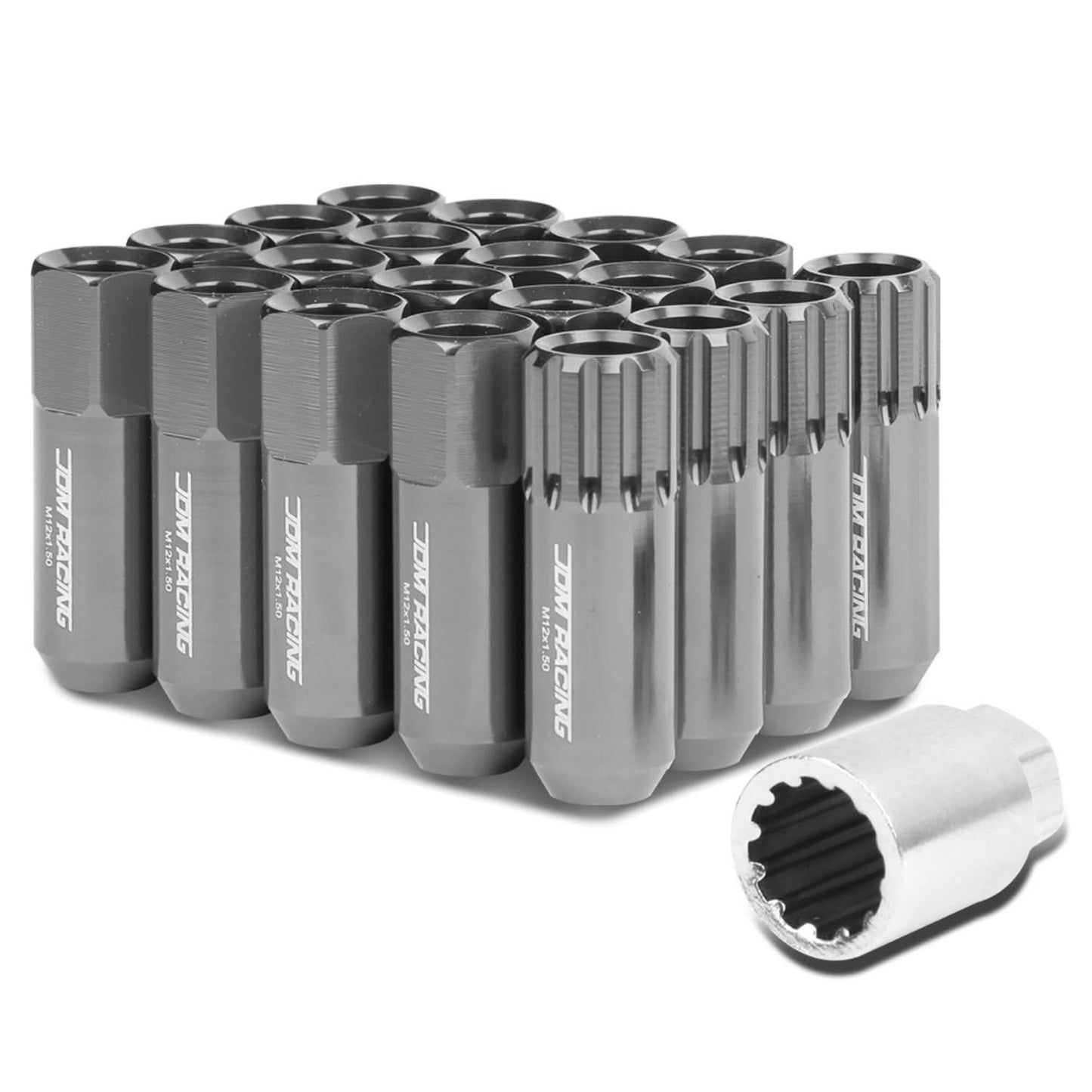 M12 x 1.5 Extended Open End Lug Nuts 20pc Set Gun Metal Aluminum