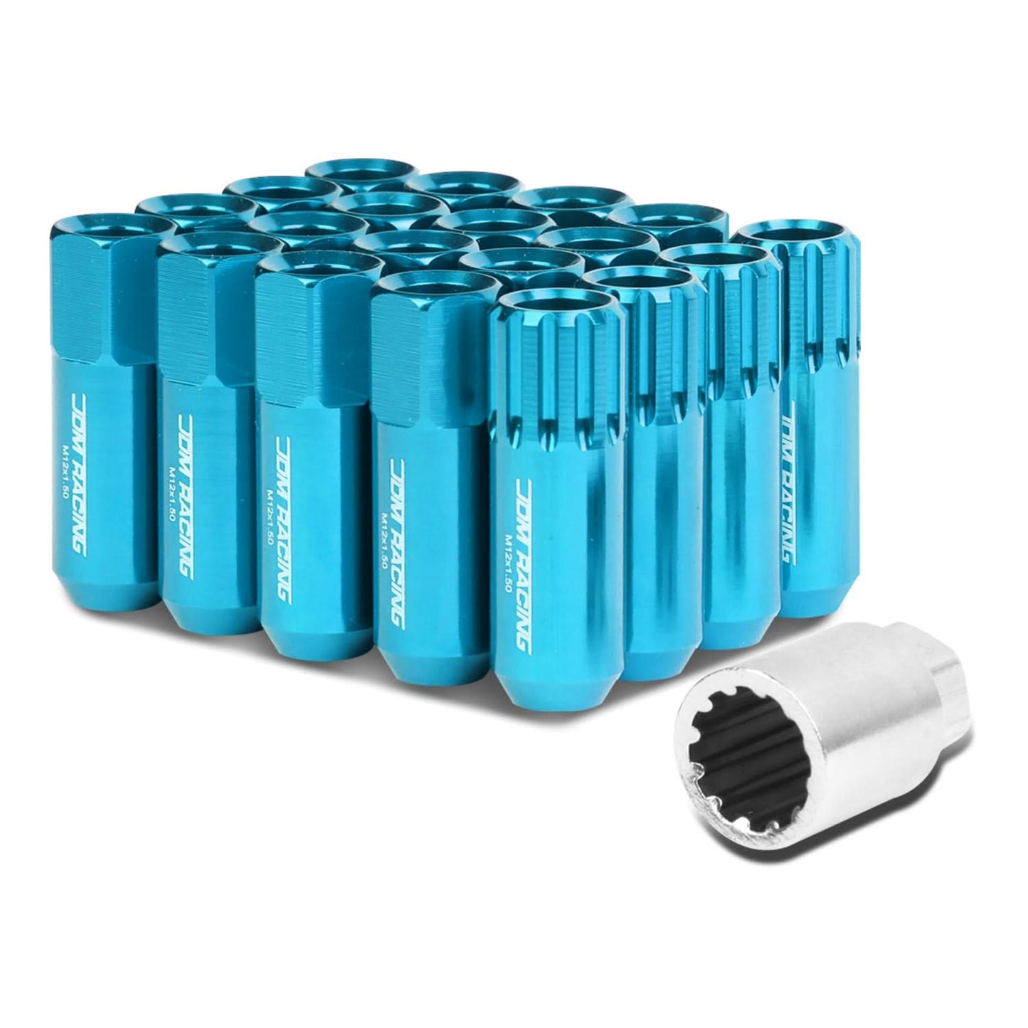 Universal 400 Style Extended Open End Lug Nuts M12x1.5 Light Blue Aluminum