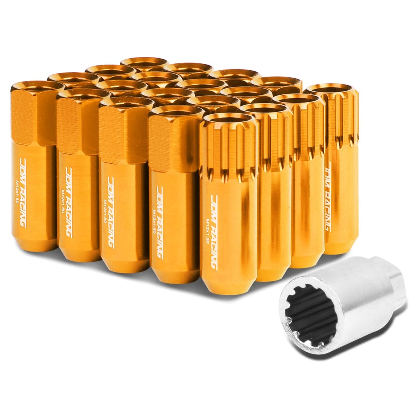 M12 x 1.5 60mm Extended Aluminum Lug Nuts 16pc + 4 Locks Orange