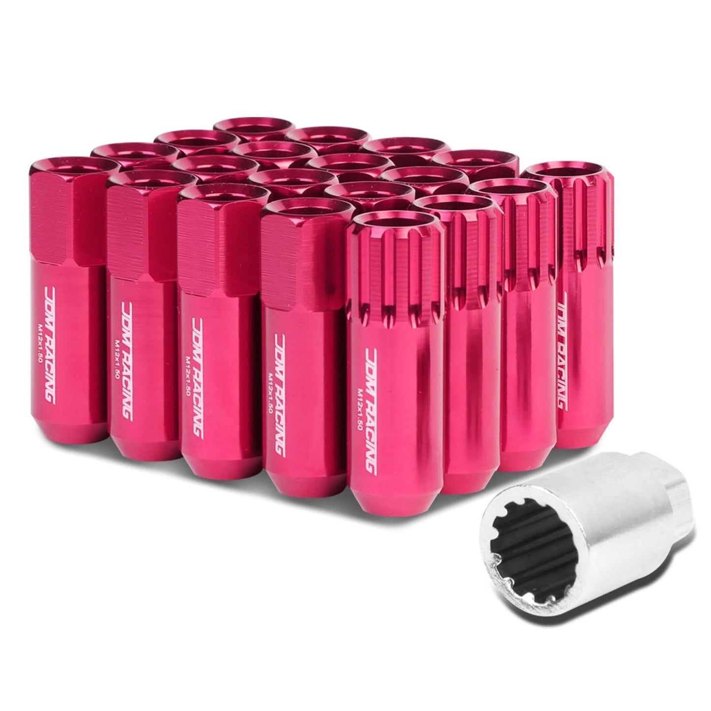 M12 x 1.5 60mm Extended Pink Lug Nuts Set - 16 Pcs + 4 Locks Aluminum