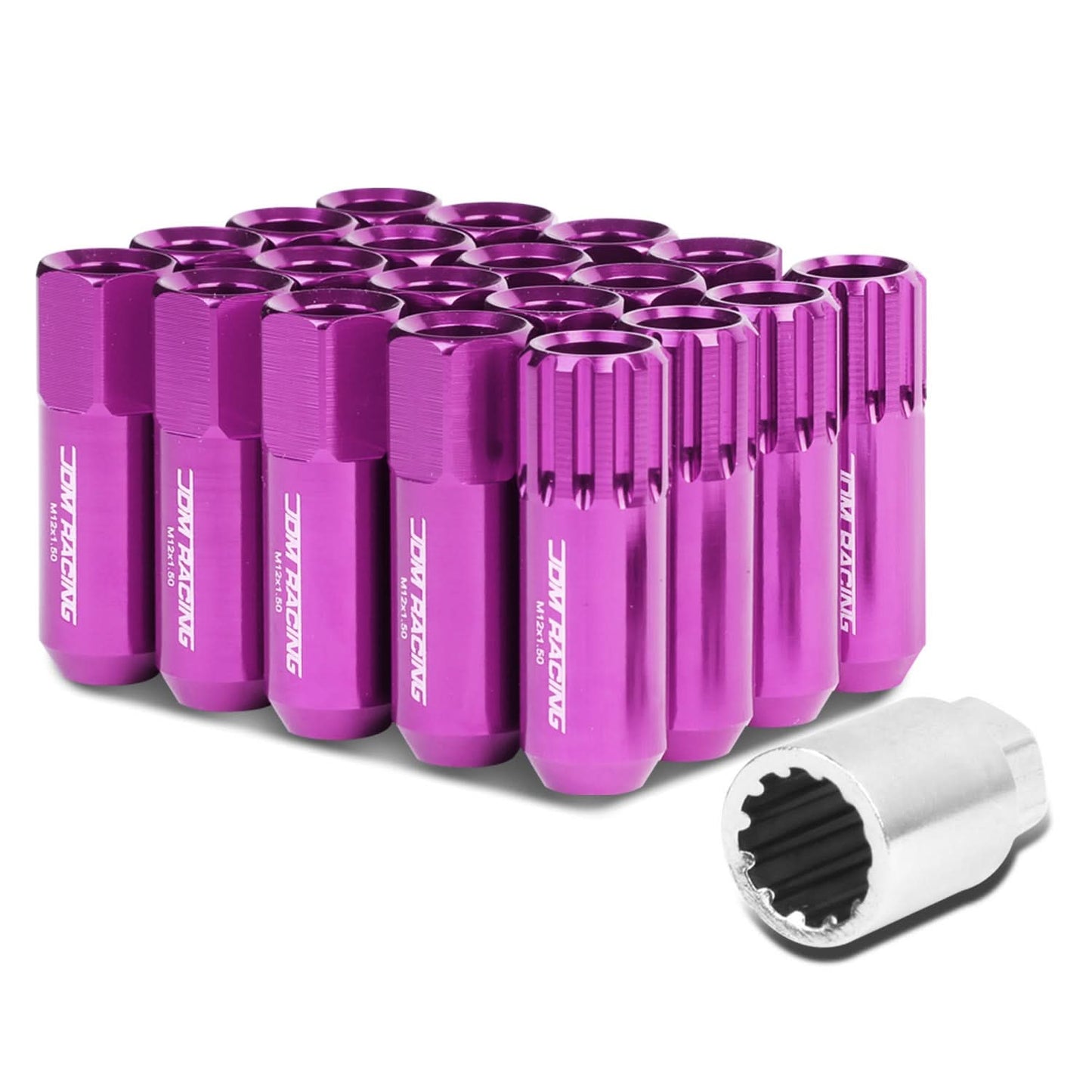 M12 x 1.5 Extended Purple Lug Nuts Set - 16 Pcs + 4 Locks Aluminum