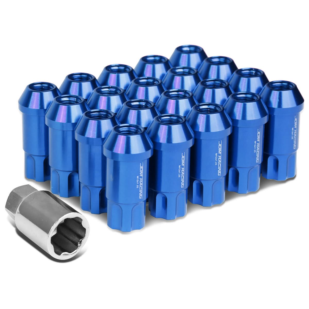 Aluminum Lug Nuts M12x1.25 L40 Style Extended Open End 20 Pack Blue