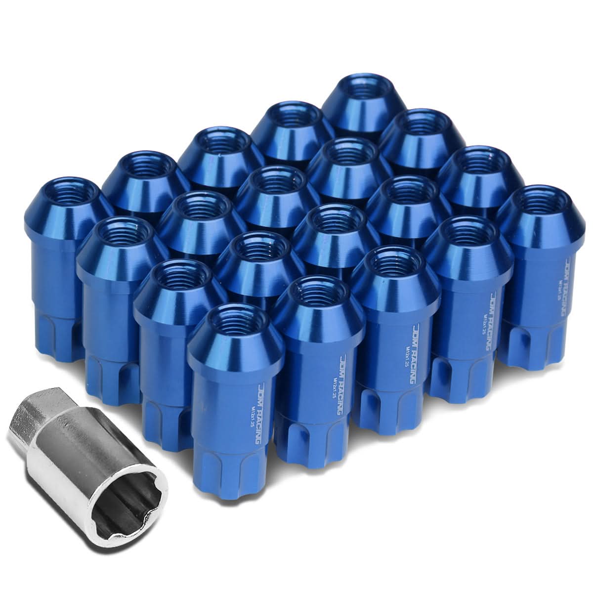 Aluminum Lug Nuts M12x1.25 L40 Style Extended Open End 20 Pack Blue