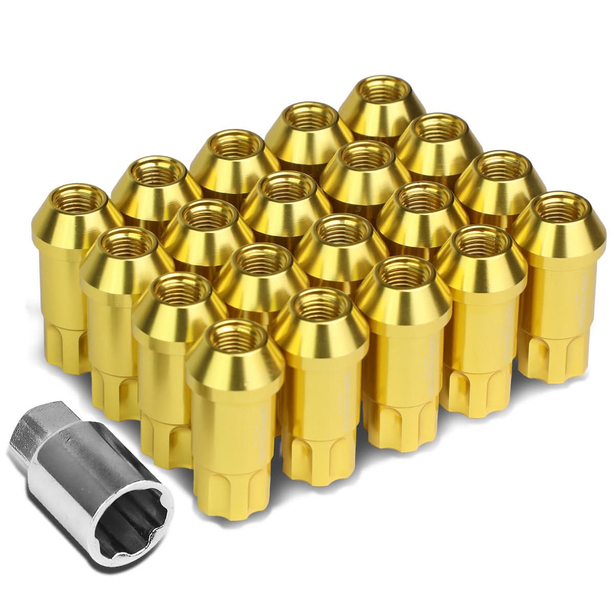M12 x 1.25 Extended L40 Style Lug Nuts 20pc Set with Locks - Aluminum