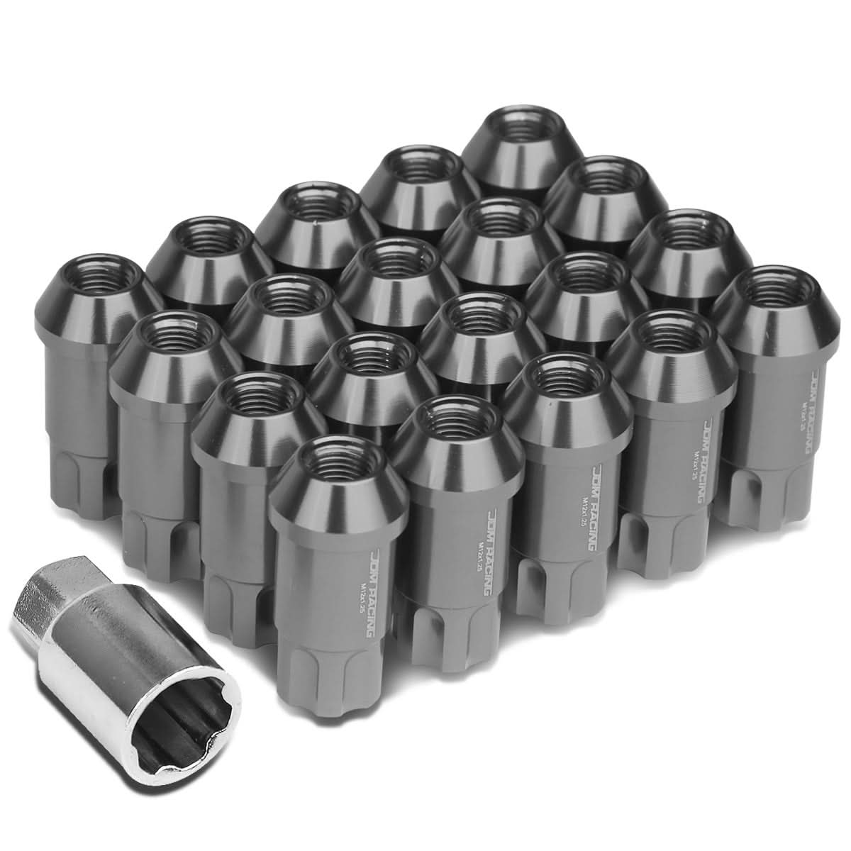 L40 Style Extended Aluminum Lug Nuts M12x1.25 20pc Set Gun Metal