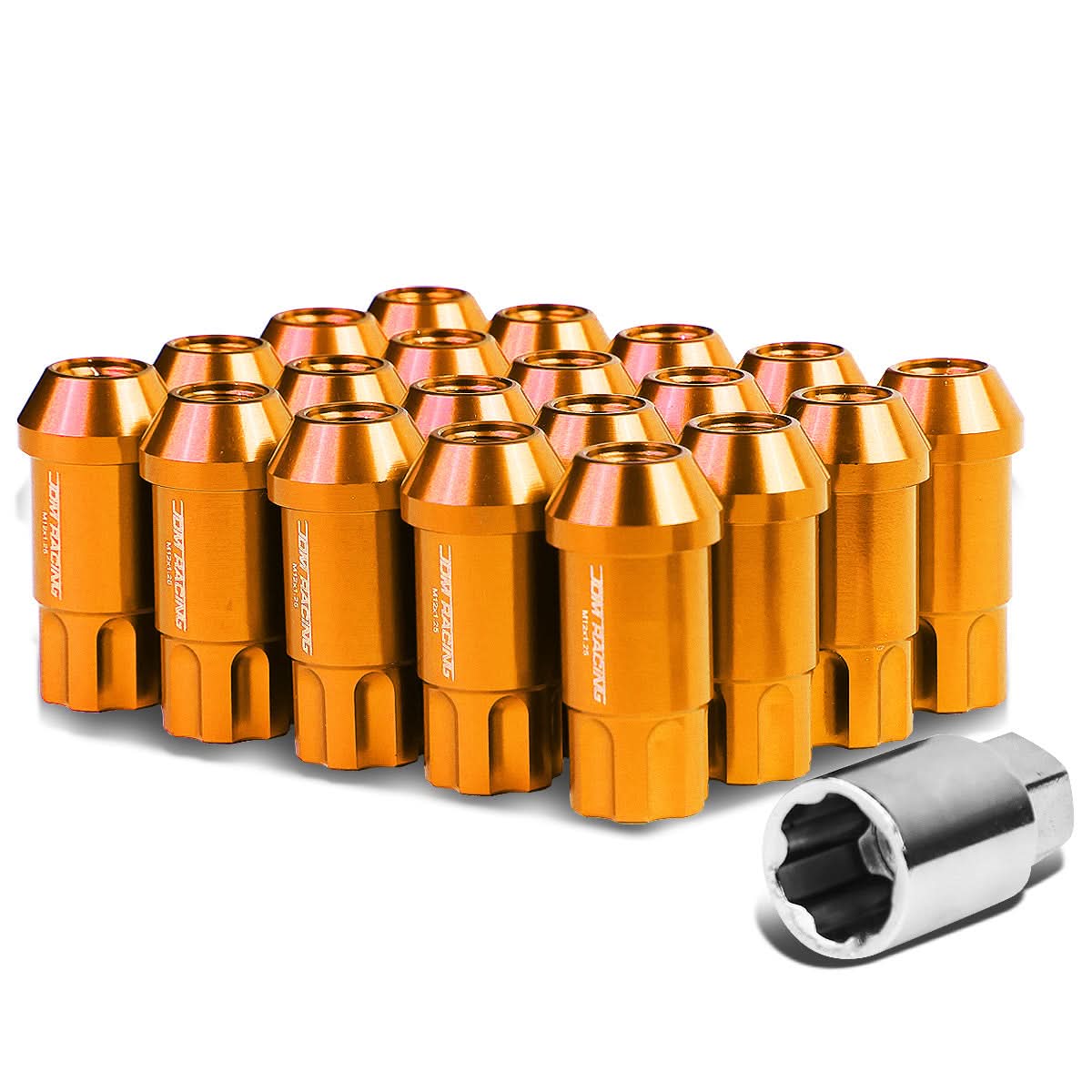 Universal L40 Style Extended Aluminum Lug Nuts M12x1.25 50mm 20pc Orange