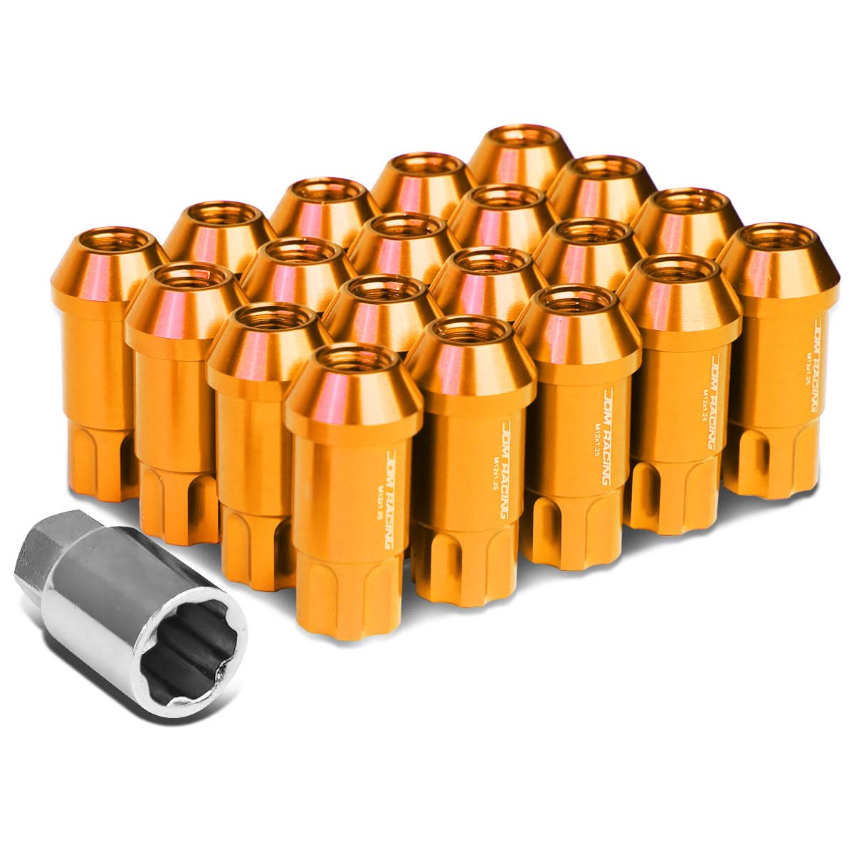 Universal L40 Style Extended Aluminum Lug Nuts M12x1.25 50mm 20pc Orange