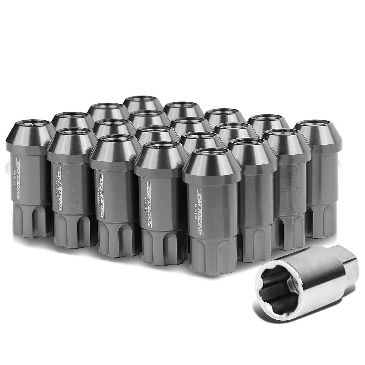 L40 Style Extended Lug Nuts M12x1.5 50mm Gun Metal 20pc w/ Locks Aluminum