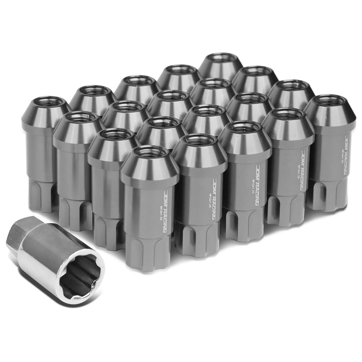 L40 Style Extended Lug Nuts M12x1.5 50mm Gun Metal 20pc w/ Locks Aluminum