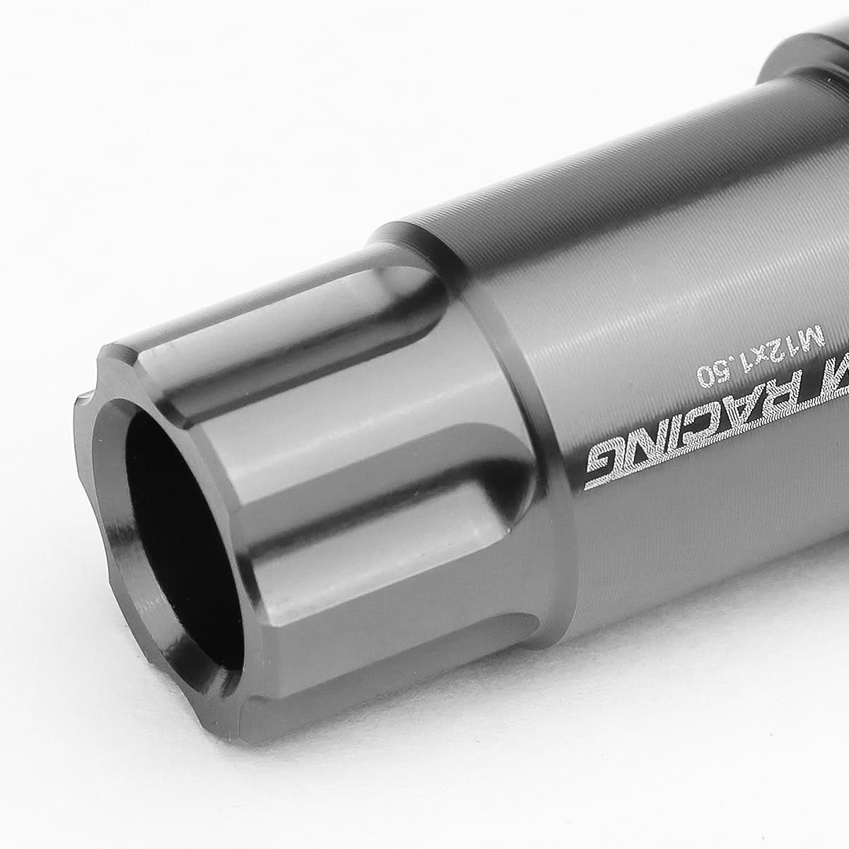 L40 Style Extended Lug Nuts M12x1.5 50mm Gun Metal 20pc w/ Locks Aluminum