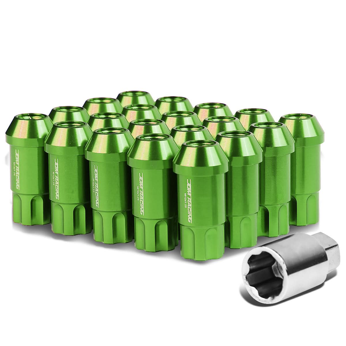 M12x1.5 L40 Style Extended Lug Nuts w/ Locks Green Aluminum 20pc