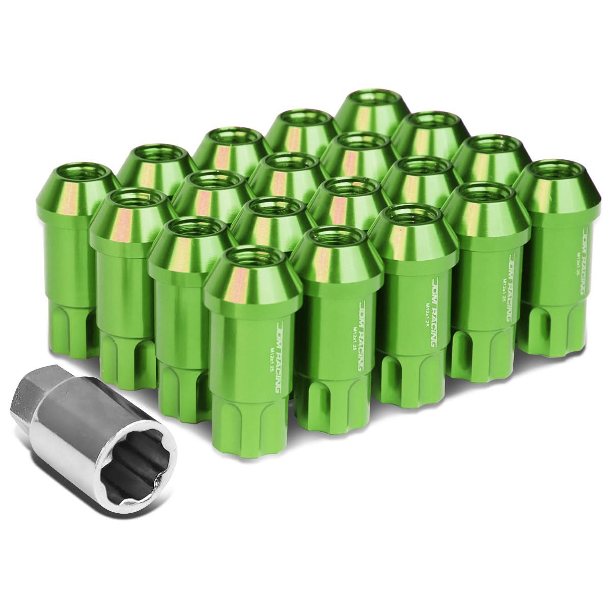 M12x1.5 L40 Style Extended Lug Nuts w/ Locks Green Aluminum 20pc