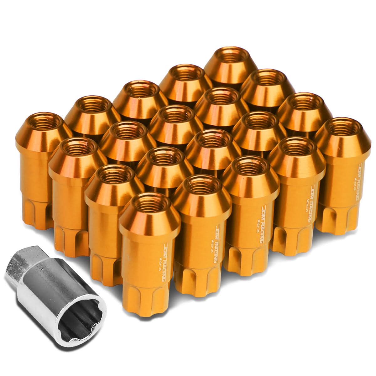 L40 Style Extended Lug Nuts - M12 x 1.5 - 50mm - Orange Aluminum