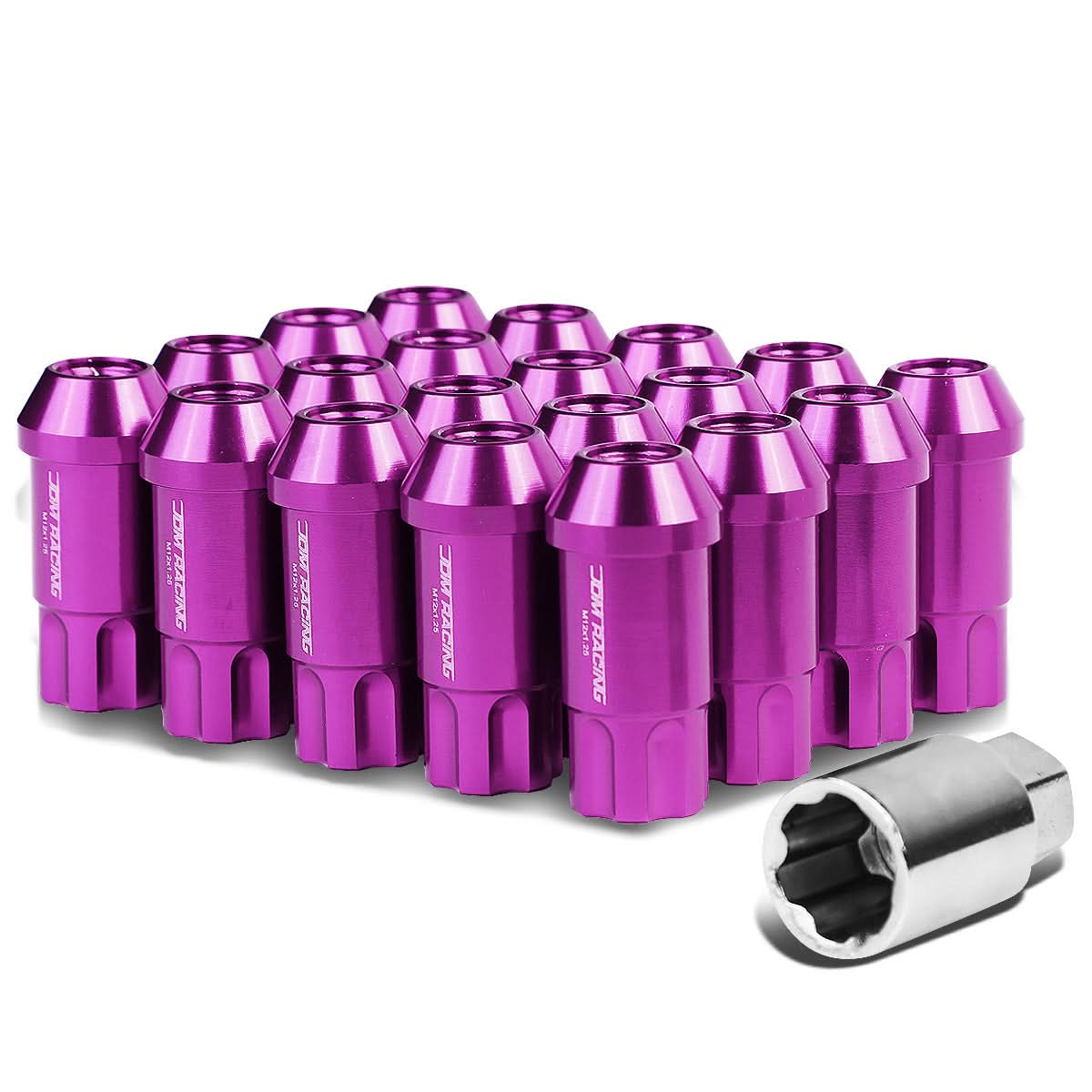 Aluminum L40 Style Extended Lug Nuts M12x1.5 50mm Purple 20pc w/ Locks