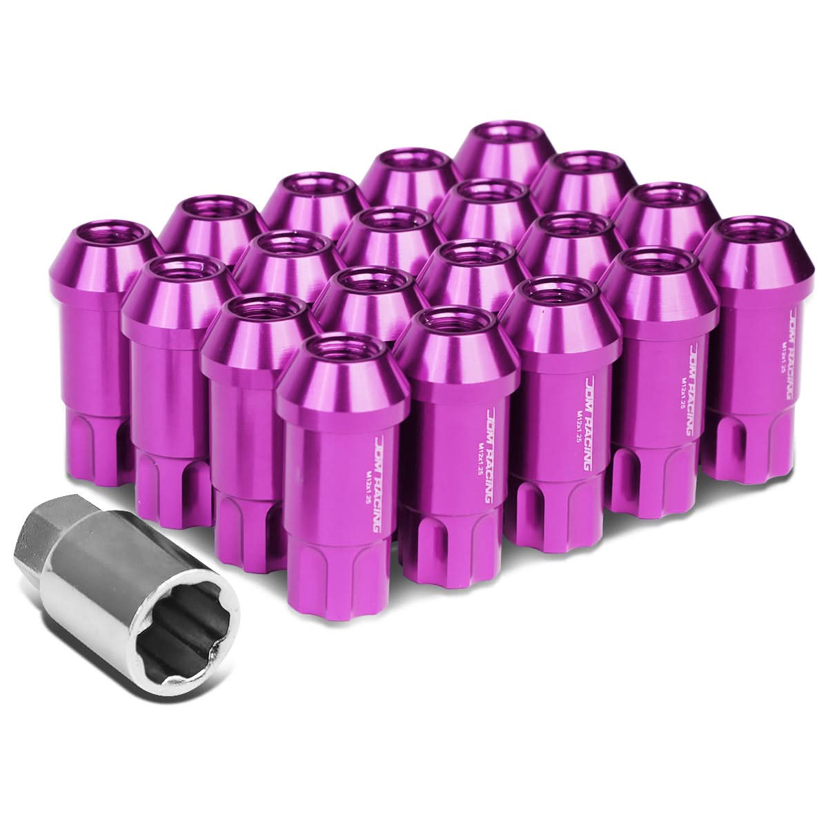 Aluminum L40 Style Extended Lug Nuts M12x1.5 50mm Purple 20pc w/ Locks