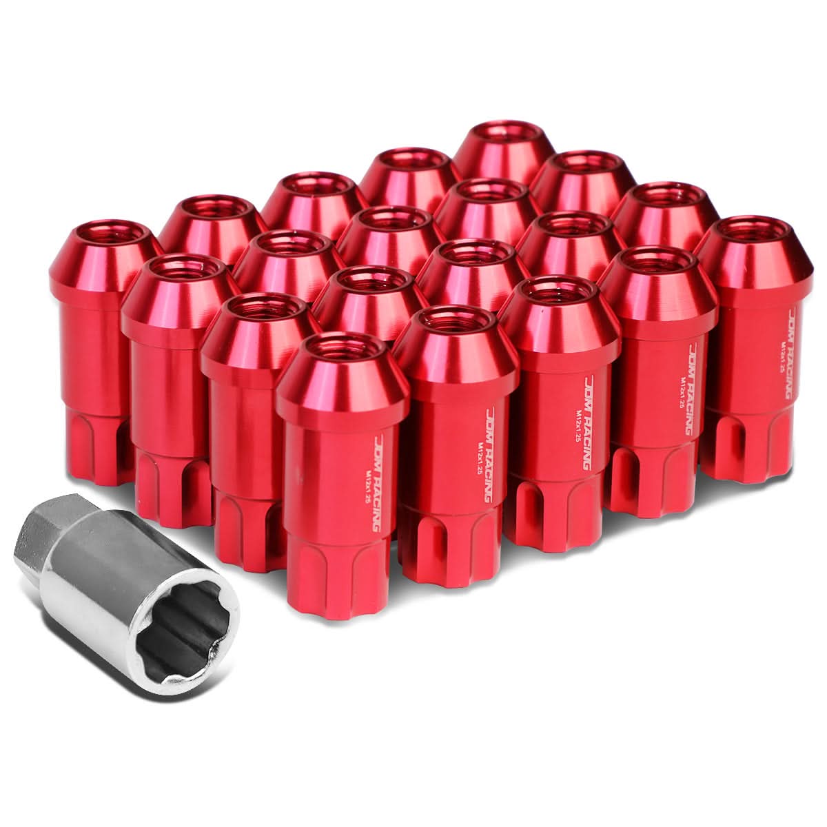 L40 Style Extended Lug Nuts Set w/ Locks M12x1.5 50mm Red Aluminum