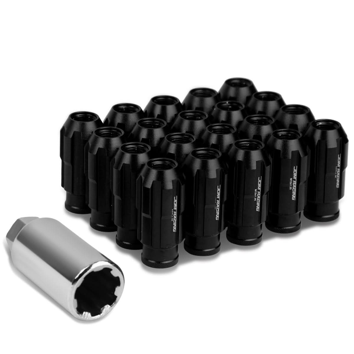 M12 x 1.25 Spline Extended Lug Nuts with Locks 20pc Set - Aluminum