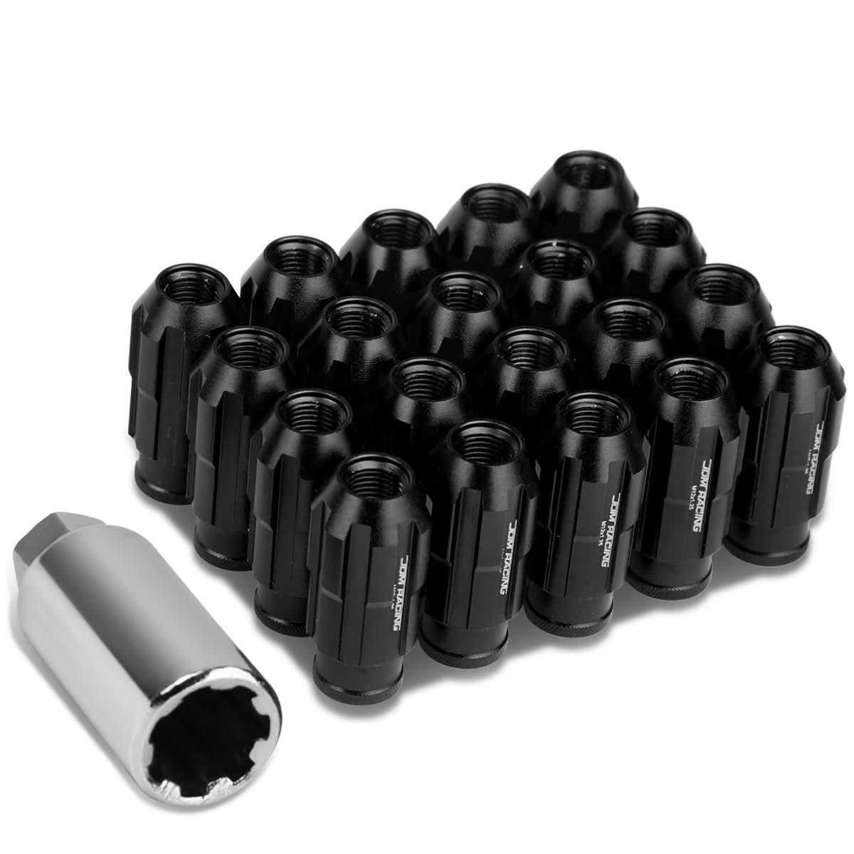 M12 x 1.25 Spline Extended Lug Nuts with Locks 20pc Set - Aluminum