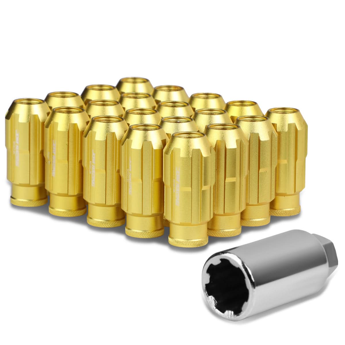 Aluminum Spline Lug Nuts M12 x 1.25 Extended Open End 20pc Gold