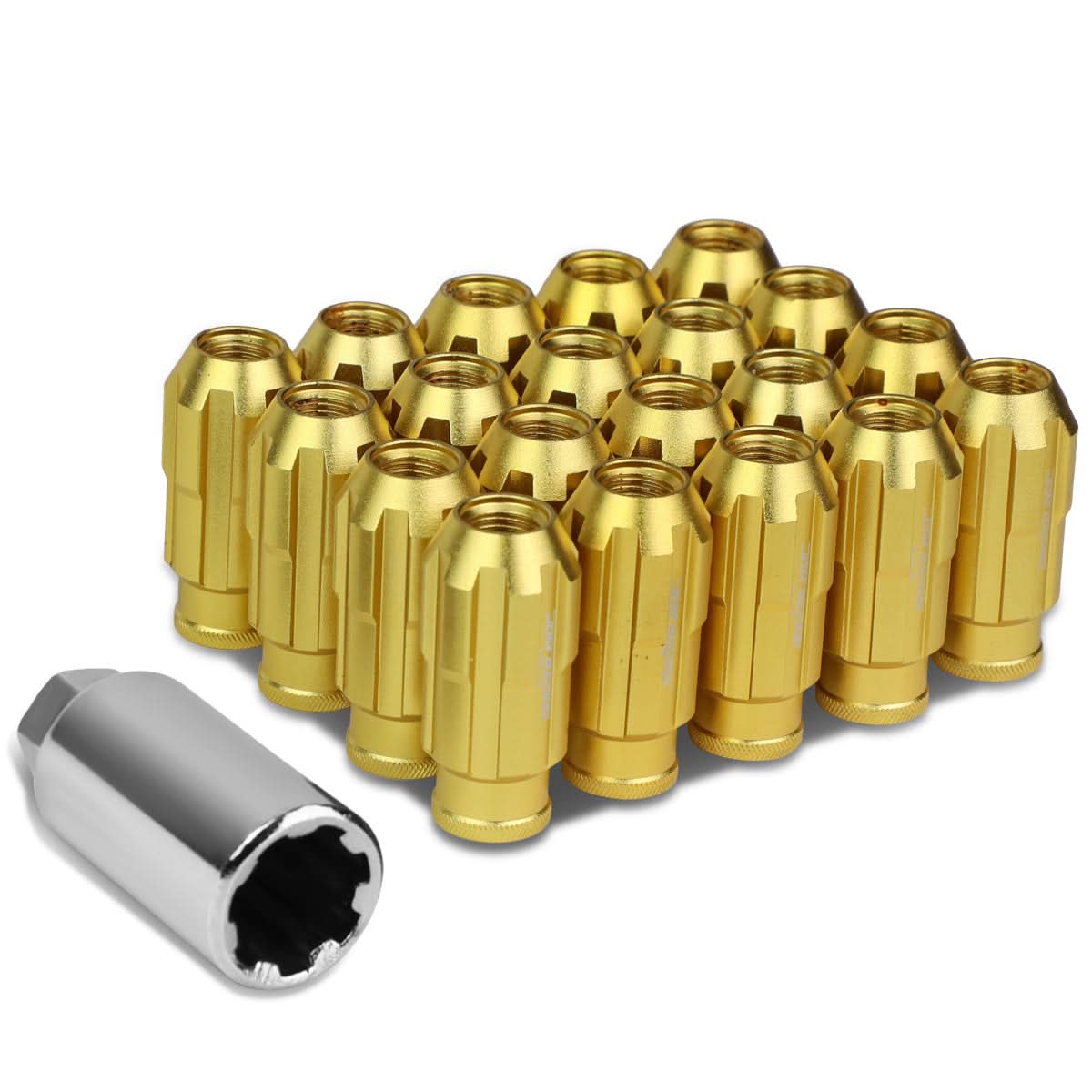 Aluminum Spline Lug Nuts M12 x 1.25 Extended Open End 20pc Gold