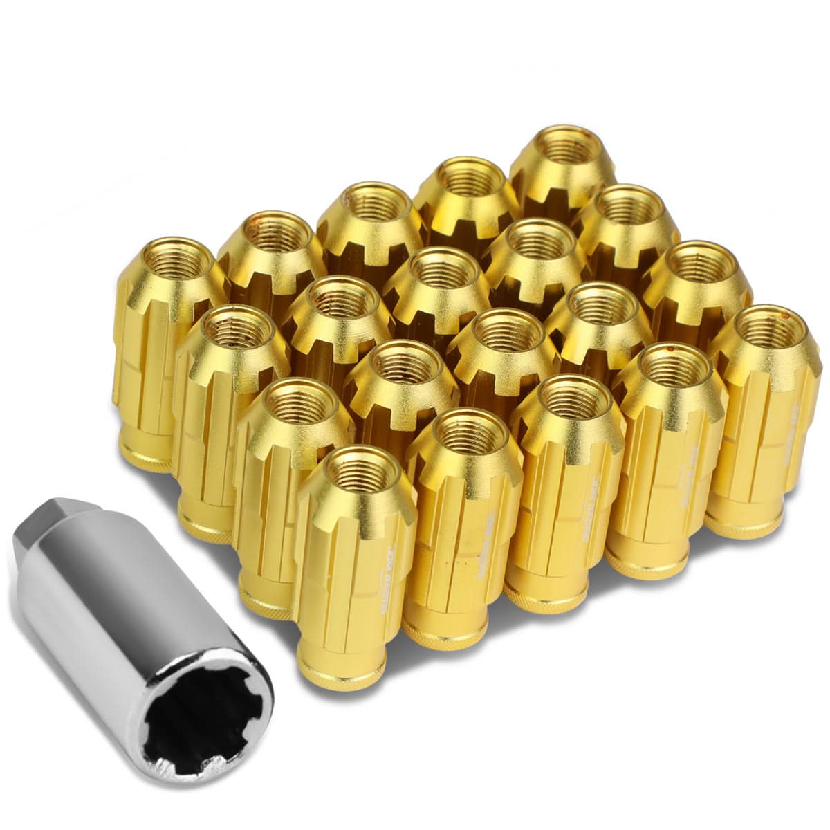 Aluminum Spline Lug Nuts M12 x 1.25 Extended Open End 20pc Gold