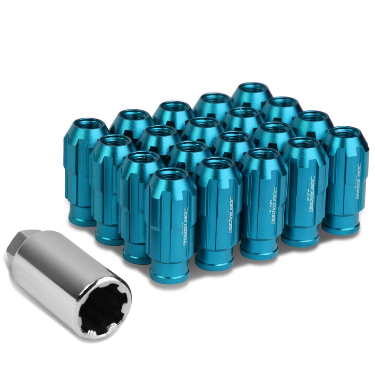 Spline Extended Aluminum Lug Nuts M12x1.25 50mm Light Blue 20pc w/ Locks