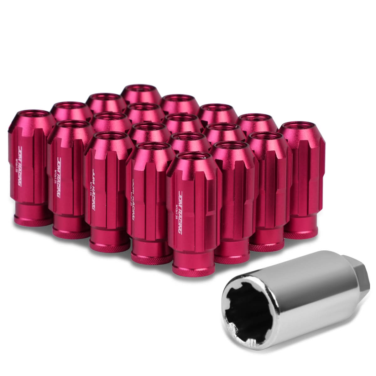 Aluminum Spline Lug Nuts M12 x 1.25 Extended Pink 20pc Set w/ Locks