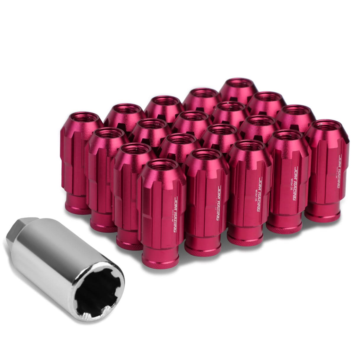 Aluminum Spline Lug Nuts M12 x 1.25 Extended Pink 20pc Set w/ Locks