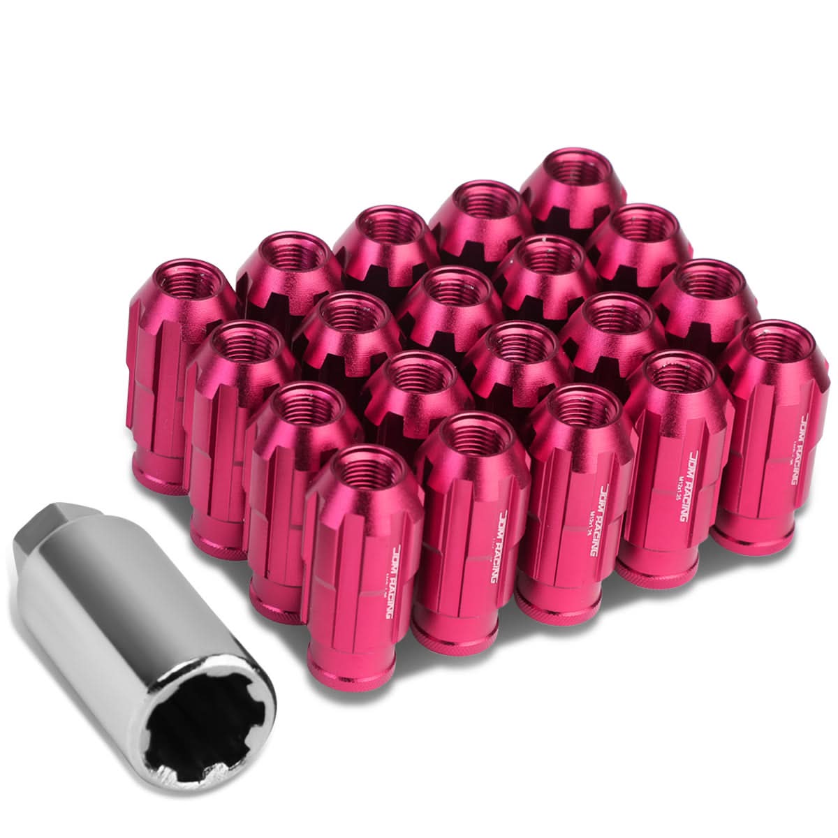 Aluminum Spline Lug Nuts M12 x 1.25 Extended Pink 20pc Set w/ Locks