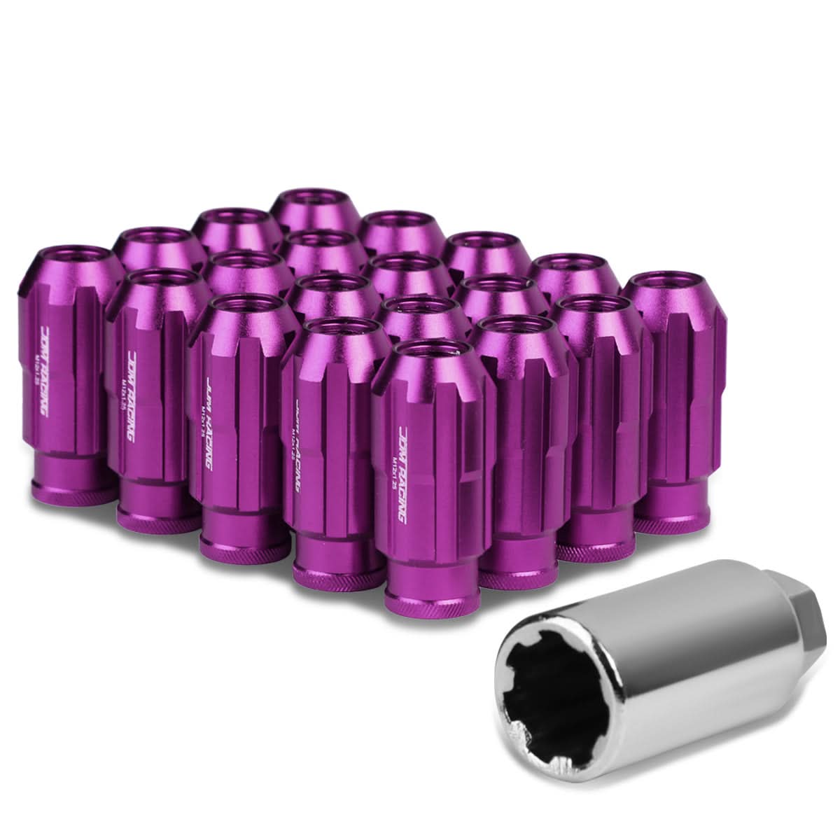 M12 x 1.25 Purple Spline Lug Nuts 50mm Extended Open End 20pc w/ Locks