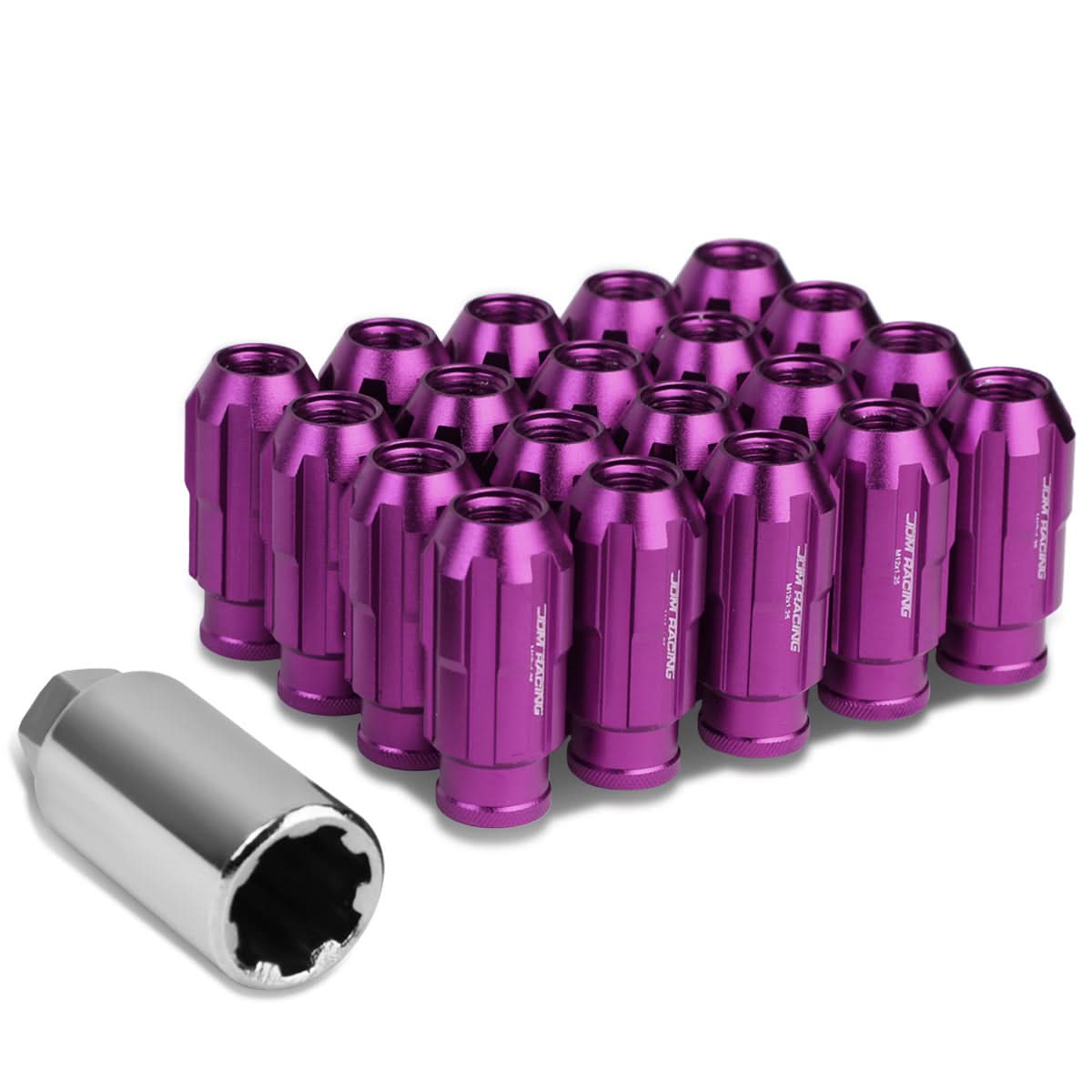 M12 x 1.25 Purple Spline Lug Nuts 50mm Extended Open End 20pc w/ Locks