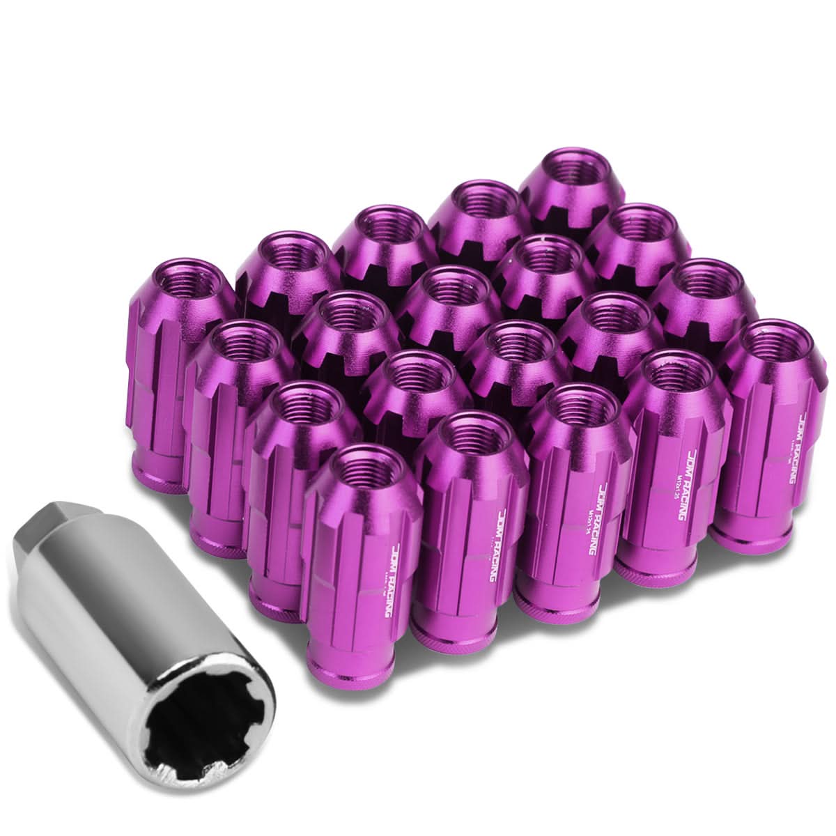 M12 x 1.25 Purple Spline Lug Nuts 50mm Extended Open End 20pc w/ Locks