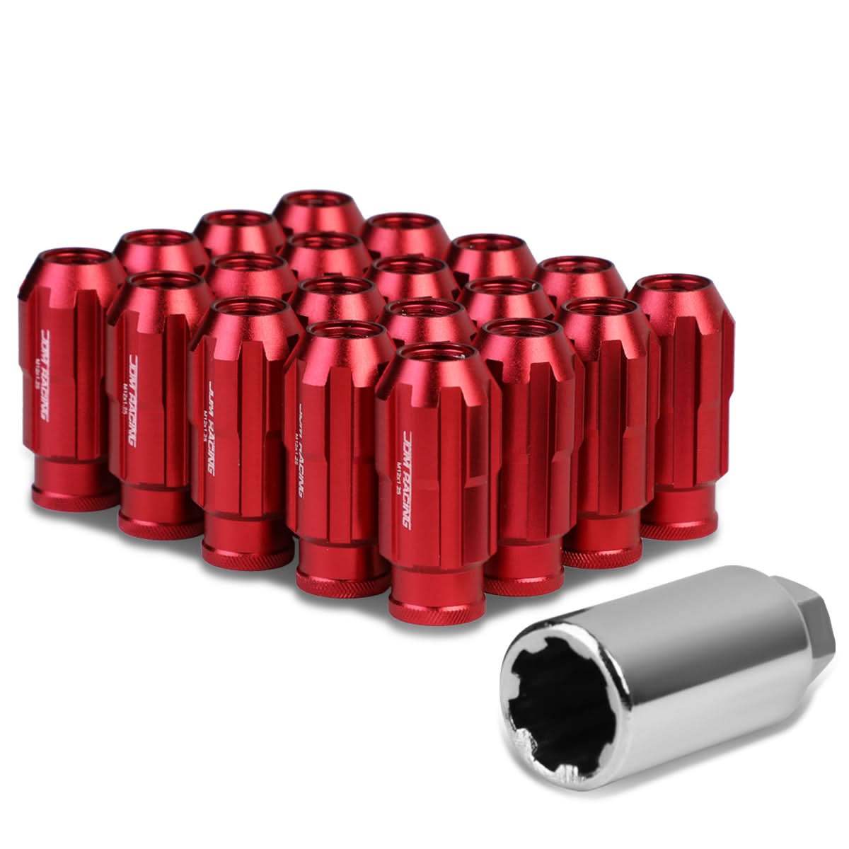 M12 x 1.25 Extended Spline Lug Nuts w/ Locks 20pc Set - Aluminum
