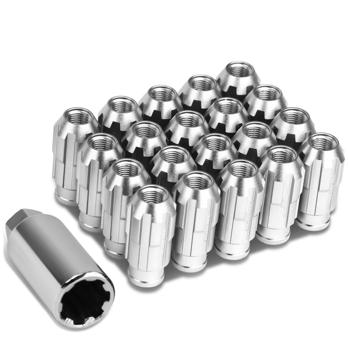 M12 x 1.25 Spline Style Extended Lug Nuts with Locks - Aluminum