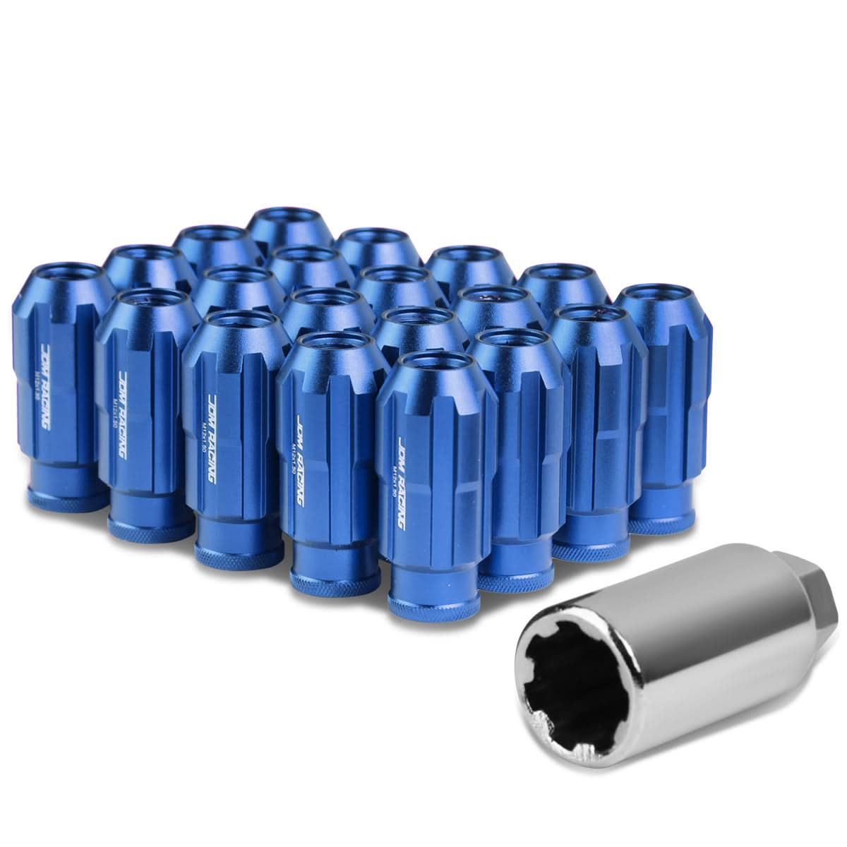 M12 x 1.5 Spline Lug Nuts Set with Locks - Blue Aluminum