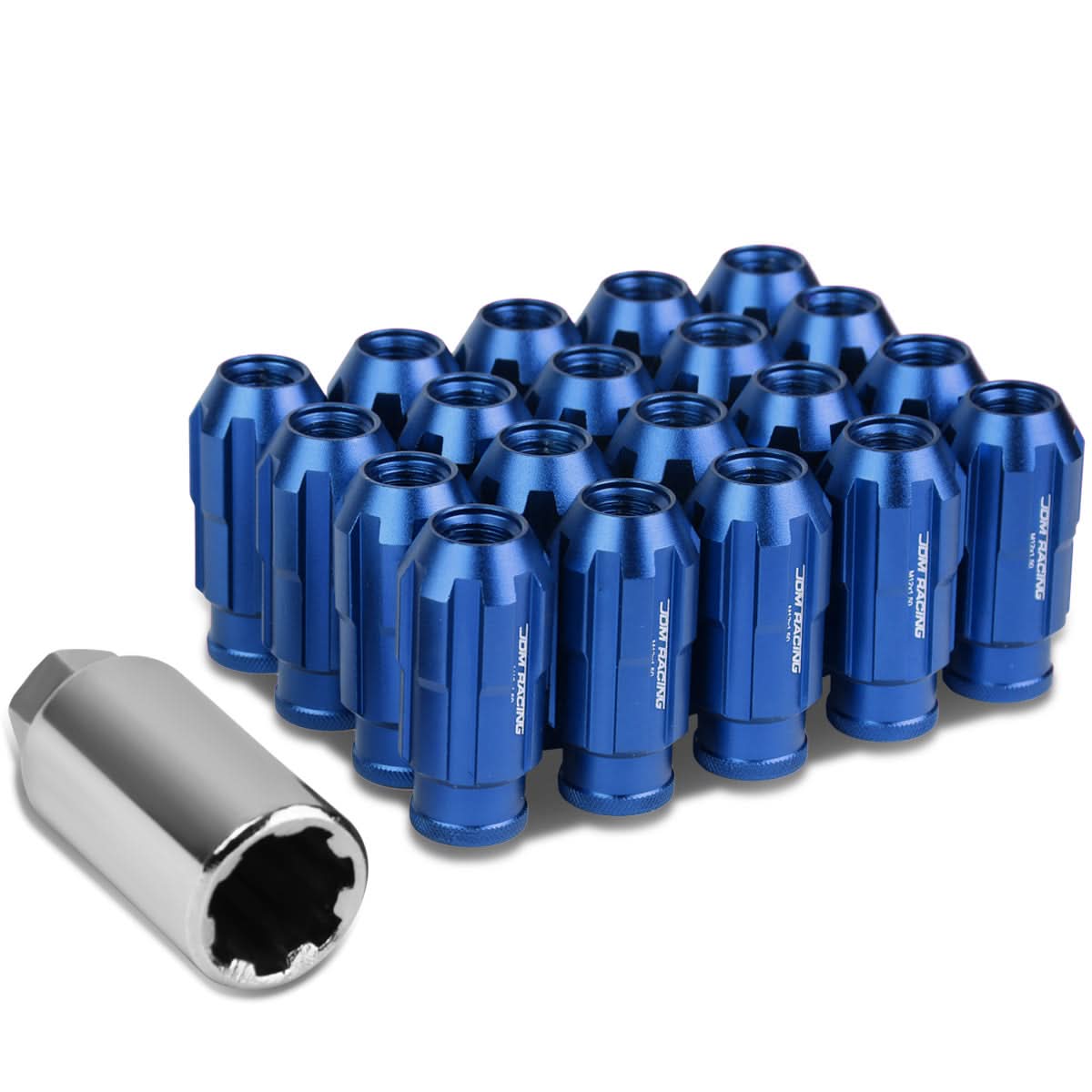 M12 x 1.5 Spline Lug Nuts Set with Locks - Blue Aluminum