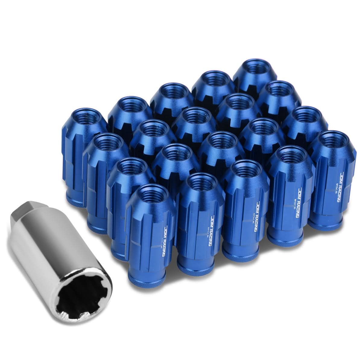 M12 x 1.5 Spline Lug Nuts Set with Locks - Blue Aluminum